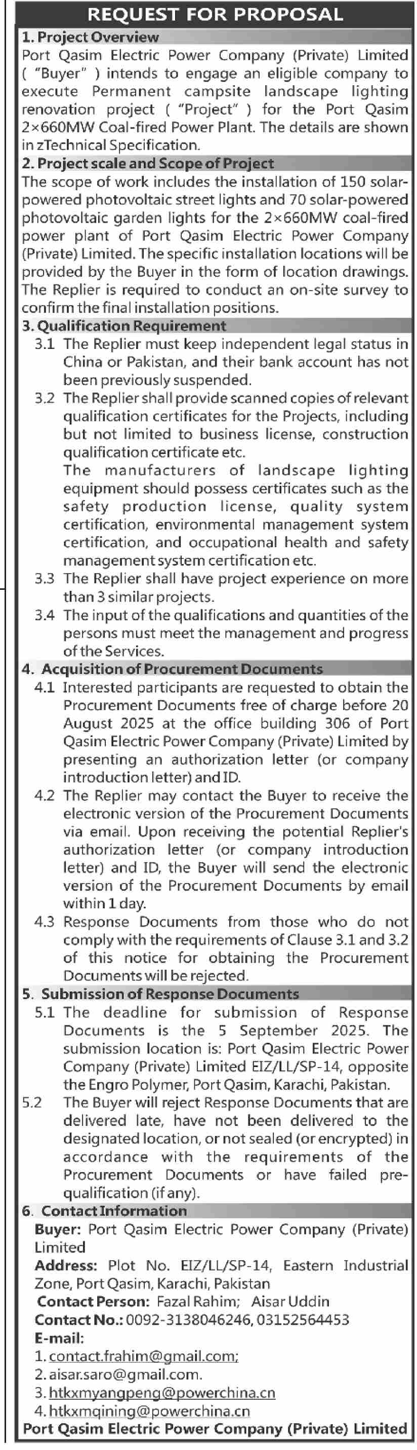 Port Qasim Authority Karachi Tender Notice